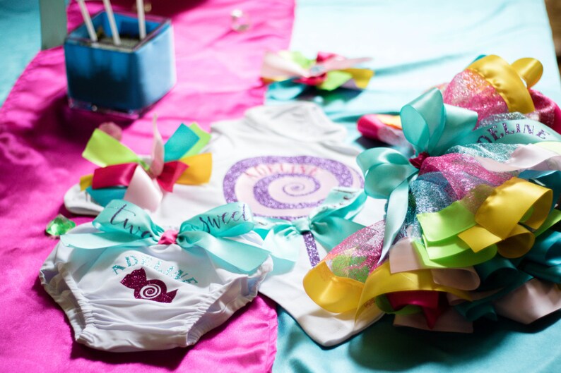 Second Birthday Tutu Outfit Candy Party Personalized Two Sweet Birthday Set Birthday Girl Satin Ribbon Tutu Lollipop Birthday Rainbow Outfit