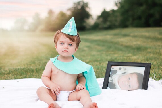 First Birthday Boy Outfit, Three Piece Smash Cake Personalized Party Set, Hat, Cape, Diaper Cover Il_570xn