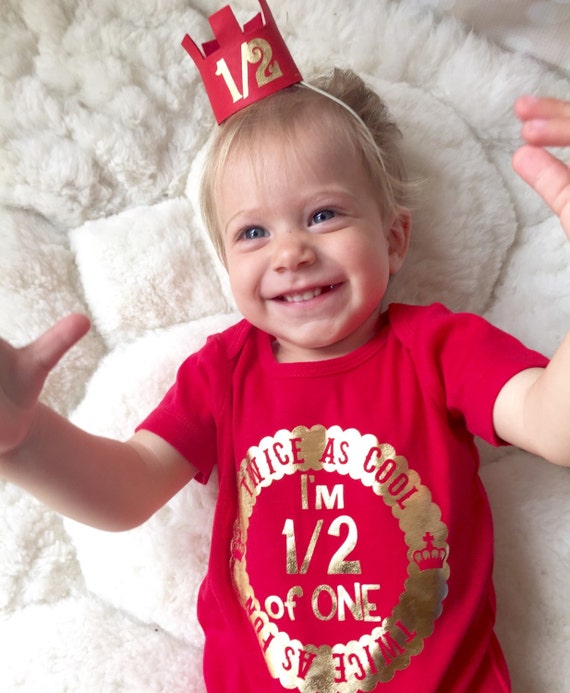 Half Birthday Shirt - Six Month Birthday - 1/2 Birthday Party Set - Prince Birthday - Baby Boy Crown - Royal Birthday - Red and Gold Il_570xn