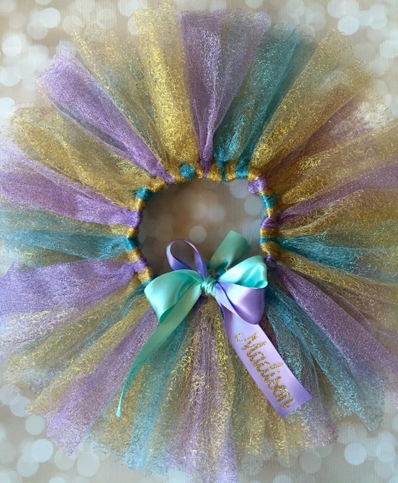 Little Girl Tutu -Sparkling Tutu - Aqua, Gold, and Lavender Tutu - Mermaid Tutu - Princess Tutu - Personalized - Glitter Tutu - Satin Ribbon Il_570xn