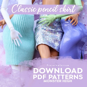 DIGITAL Download pattern & instructions | Monster Ever After 1/6 doll custom clothes OOAK - Classic pencil skirt