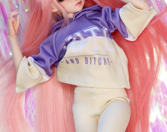 Minifee Hoodie leggings style BJD clothes outfit for 1/4 MSD doll top bottom purple yellow