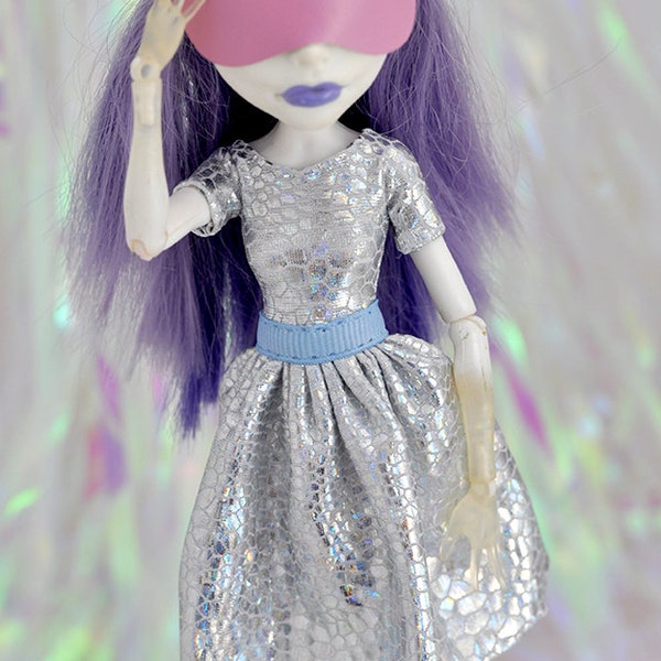 Monster doll clothes Handmade holographic iridescent skater dress for MH