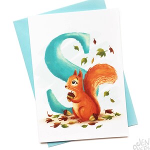 Illustré - carte de voeux Alphabet - S est pour écureuil