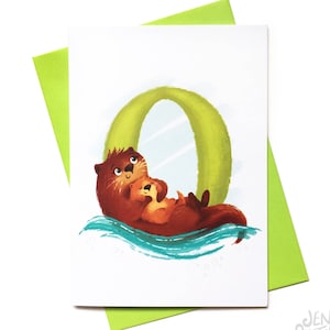 Illustriert - Alphabet Grußkarte - O ist für Otter