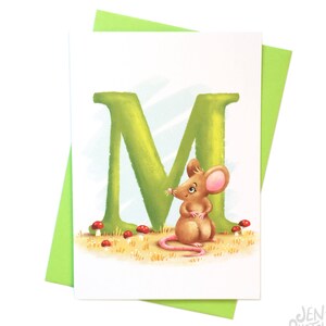 Geïllustreerd - is alfabet - wenskaart - M voor muis