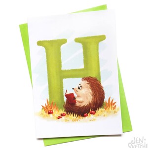 Illustré - carte de voeux Alphabet - H est pour hérisson