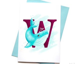 Illustrated - Alphabet - Greeting Card - W is for Whale