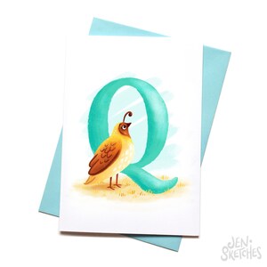 Ilustrado - Alfabeto - Tarjeta de felicitación - Q es para codornices