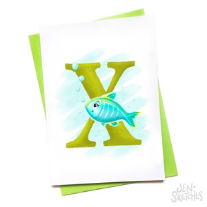 Illustriert - Alphabet - Grußkarte - X ist für Röntgenfisch
