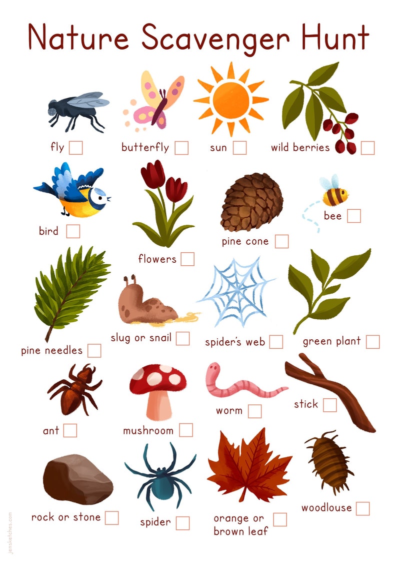 Nature Scavenger Hunt Activity Sheet Woodland Autumn Printable Nature Scavenger Hunt Activity Sheet Woodland Autumn Printable