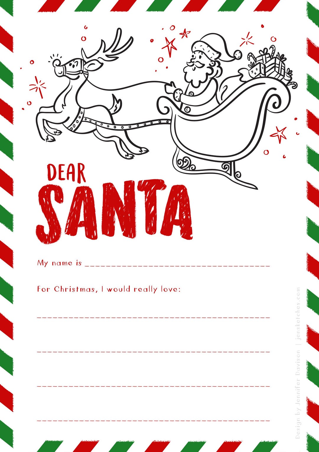 Illustrated Letter to Santa - Christmas Gift List – Colouring in Sheet ...
