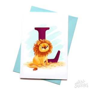 Geïllustreerd - Alphabet - Wenskaart - L is voor Lion