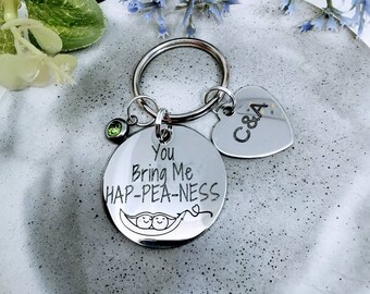Pea Pod Keyring, Two Peas In A Pod, you bring me hap-pea-ness, Peapod Key Chain, Twin Mummy Gift, Daddy Keyring, Gift For valentines day