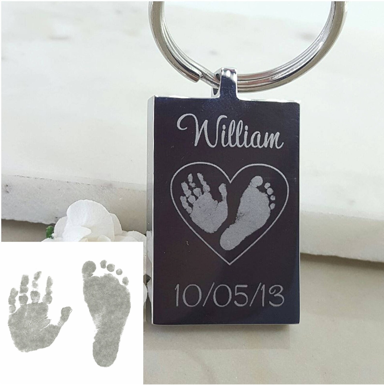 Baby Footprint Keychain Engraved Keepsake Ornament Etsy UK