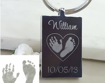 Llavero Baby Footprint, Adorno De Recuerdo Grabado, Llavero Personalizado, Kit De Huella de Mano De Bebé, Regalo Personalizado para Recién Nacidos, Artículo de Celebración