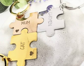 3 piece puzzle keychains, three family keyrings, interlocking best friend gifts, 3 sisters gift, mothers day gift, Family Gifts, siblings