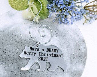 Bear personalised christmas bauble, hanging decoration, family tree decoration 2021, single parent Xmas gift, large tree ornament, engraved