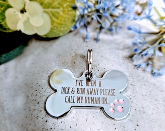 I've ran away, swear Mature Dog Tag, Steel Pet Collar Tag, Custom Dog Disc, Personalised Dog Collar Disc, Paw Print Disc, Dog Name Tag Disc