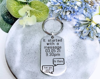 It started with a message, valentines day gift, gift for boyfriend, online dating keyring, gift for him, first message keychain, girlfriend