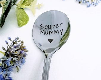 Souper mummy, personalised soup spoon, laser marked gift, own wording text, custom gift for mum, daddy, nanny, grandad, diet spoon, calorie