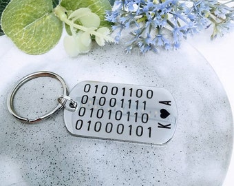 binary code key chain keyring love in binary geek present nerd gift novelty key chain robot computer text gift for geek  lightweight keyring