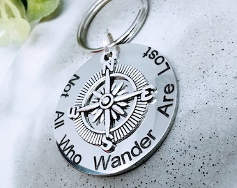 Not All Who Wander Are Lost, Compass Keychain, Navigation Keyring, GPS Gift, Travel Gift Idea, North East South West, Around the world gift