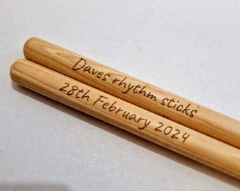 Custom drum sticks, 5A drumsticks, personalised gift for drummer, laser engraved drumsticks, wooden anniversary gift, gift for daddy