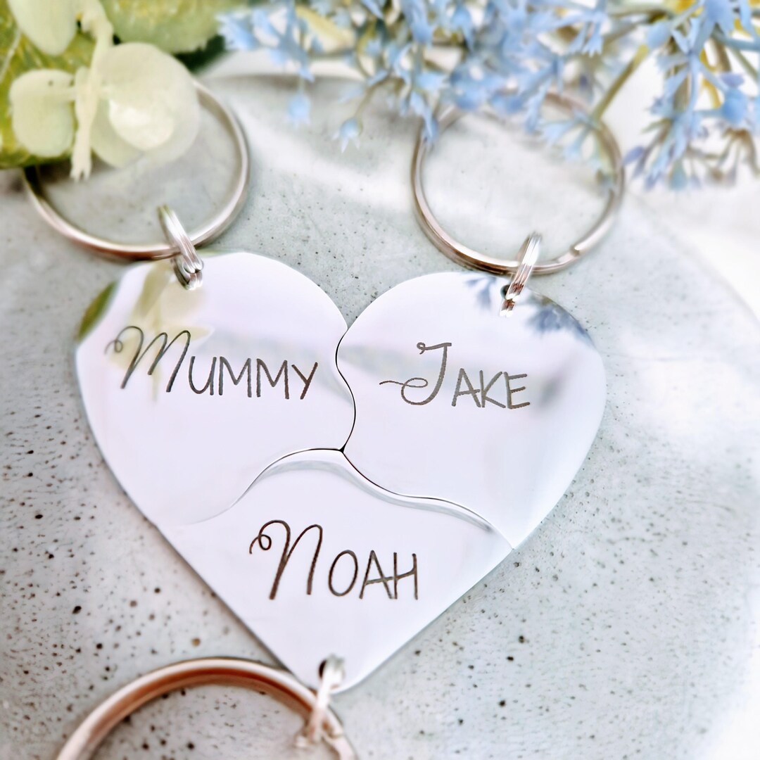 3 Heart Puzzle Key Chains, Three Family Key Rings, Interlocking Best ...