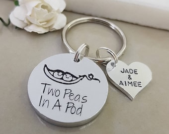 Pea Pod Keyring, Two Peas In A Pod, Peapod Key Chain, Twin Mummy Gift, Twin Mum Key Ring, Twin Daddy Keyring, Gift For Him, Dad Gift