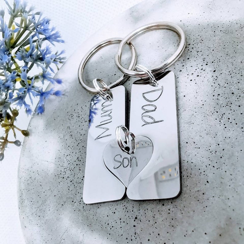 Family keyring set, Daddy's Girl Mummy's World Set, three piece puzzle keychain, adoption gift set, remember keepsake, family jigsaw gift image 6