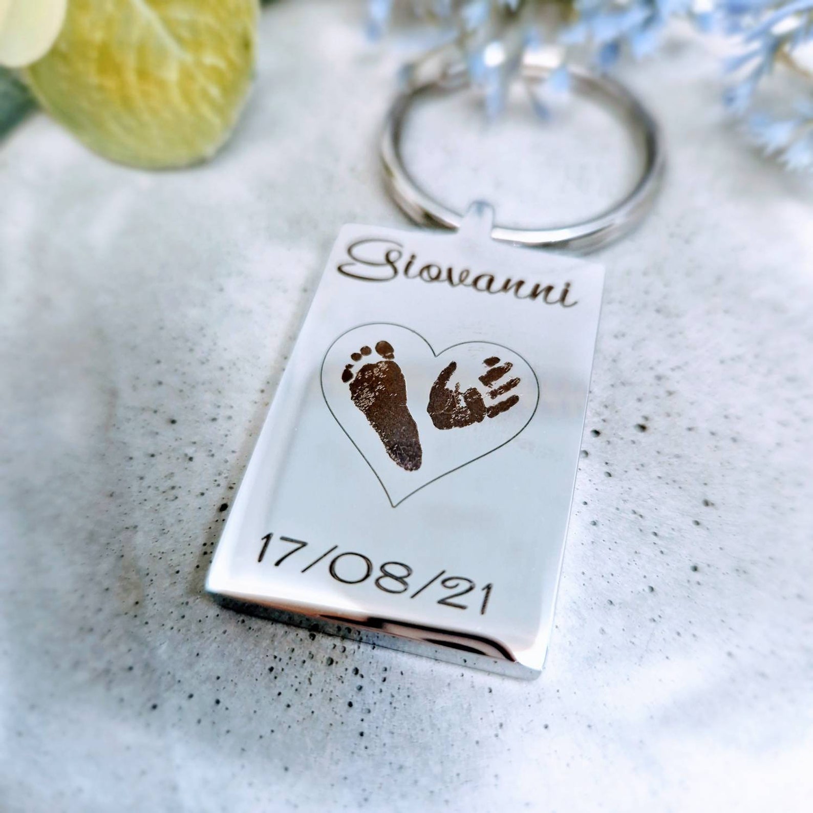 Baby Footprint Keychain Engraved Keepsake Ornament Etsy UK