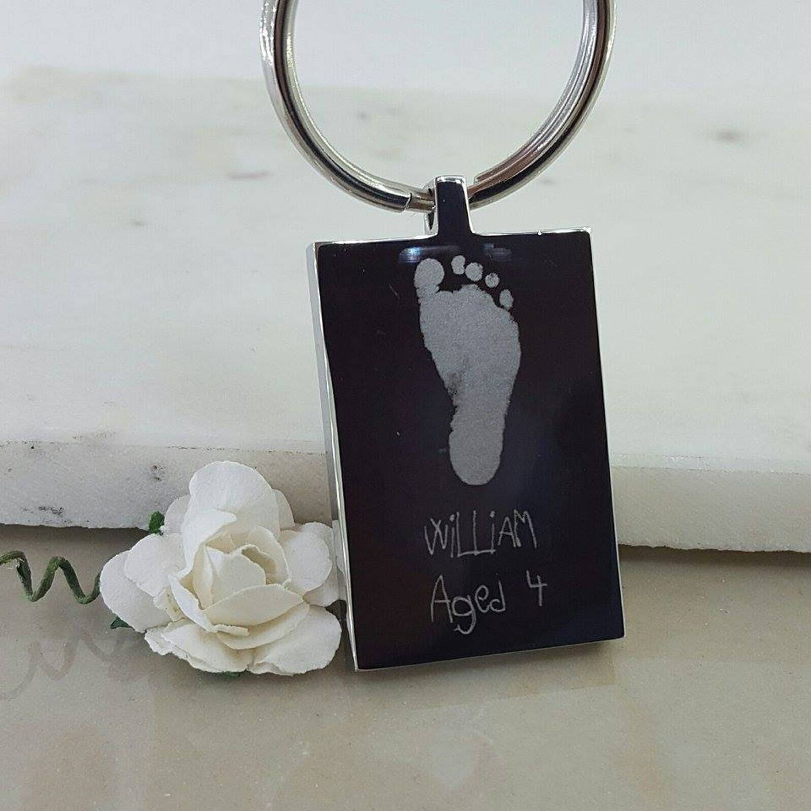 Baby Footprint Keychain Engraved Keepsake Ornament Etsy UK
