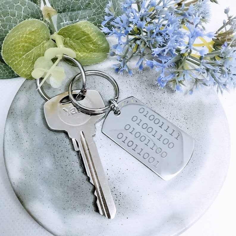Binary code key chain keyring love in binary geek present nerd | Etsy