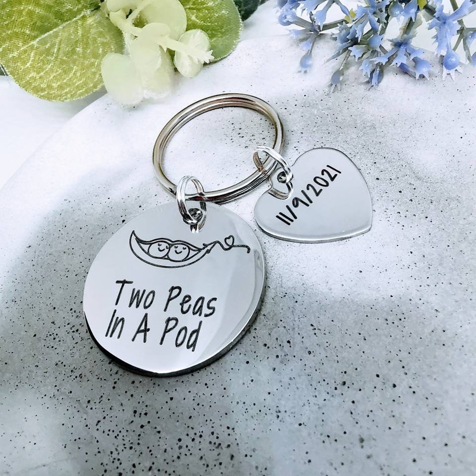 Pea Pod Keyring Two Peas in A Pod Peapod Key Chain Twin Etsy