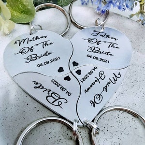 Wedding Party Favour, Mother of the bride, maid of honour, flower girl, bridesmaid gift set, 4 piece heart keychain, best friend gift hen