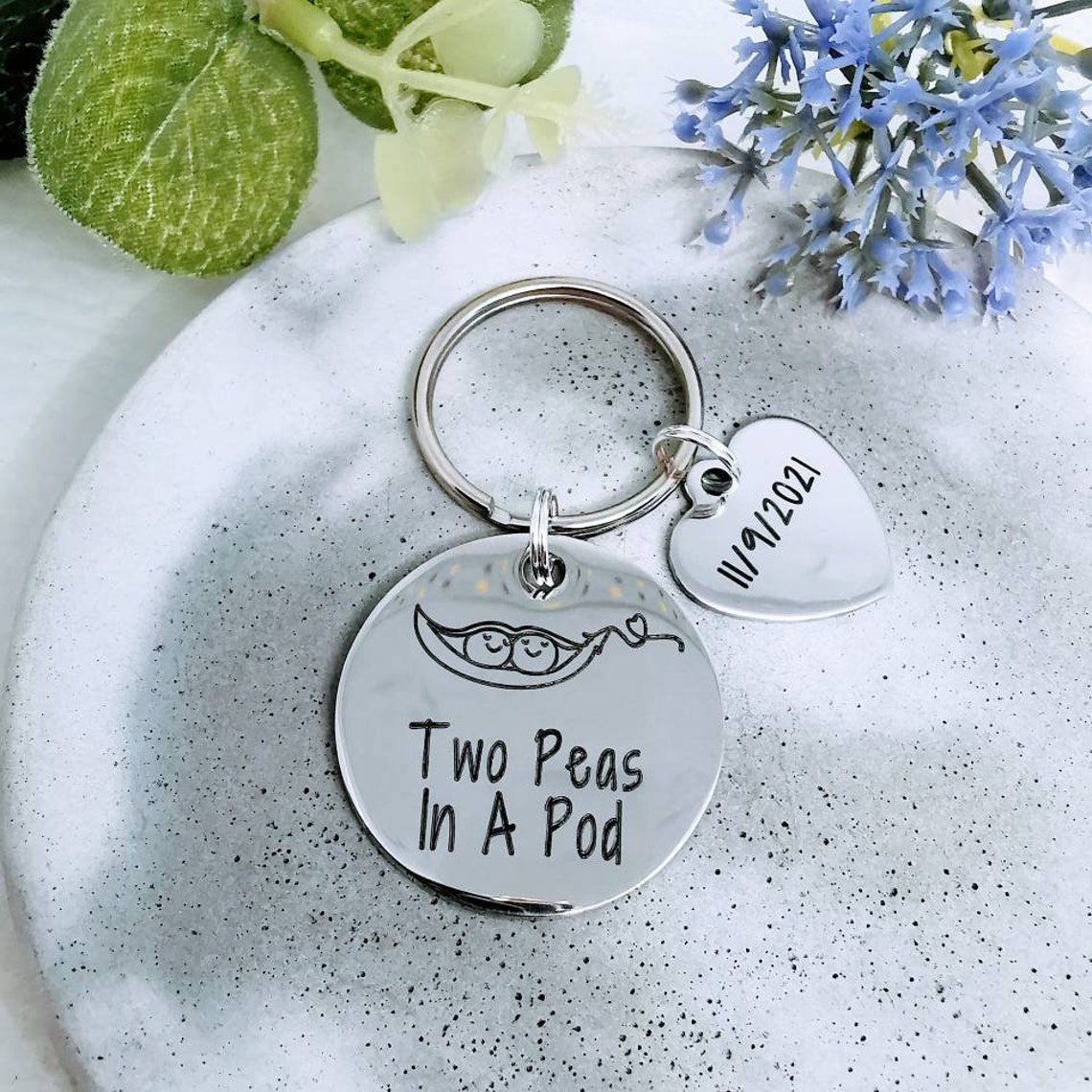 Pea Pod Keyring Two Peas in A Pod Peapod Key Chain Twin Etsy