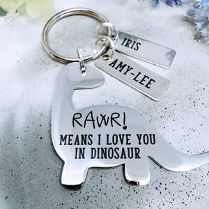 Dinosaur Keyring, Gift for Daddy, Rawr means I Love You, Gift for Mum, Gift for Nanna, Custom Keychain, father's day gift, grandad gift