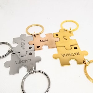 5 piece keychains, best friends gift, mothers day gift, five puzzle keyrings, siblings mum gift, mother and daughter gift, jigsaw Rose gold