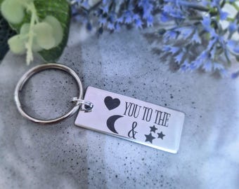 Portachiavi "Ti amo fino alla luna e alle stelle", portachiavi per bambini, portachiavi per coppie, regalo per fidanzato/a, regalo per San Valentino, anniversario