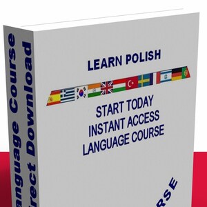 May include: A white box with the text "LEARN POLISH" and "START TODAY INSTANT ACCESS LANGUAGE COURSE." The box also has the words "Language Course Direct Download" and "TRAINING COURSE." A barcode is visible on the side.