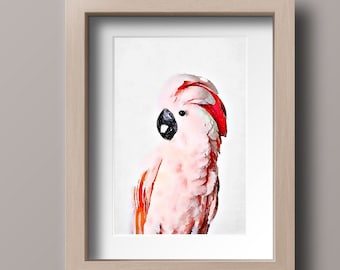 Printable Watercolour Pink Cockatoo Nursery Bird Prints, Nursery Wall Art Decor, Digital Download,INSTANT DOWNLOAD