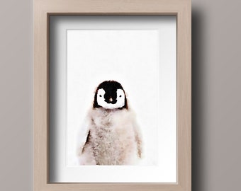 Acuarela imprimible Baby Penguin Chick Nursery Animal Prints, Nursery Wall Art Decor, Descarga digital,DESCARGA INSTANTÁNEA