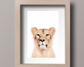 Printable Watercolour Lioness Nursery Animal Prints, Nursery Wall Art Decor, Digital Download,INSTANT DOWNLOAD