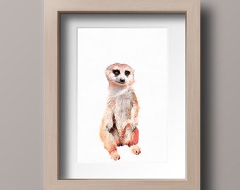 Acuarela imprimible Baby Meerkat Nursery Animal Prints, Nursery Wall Art Decor, Descarga digital,DESCARGA INSTANTÁNEA