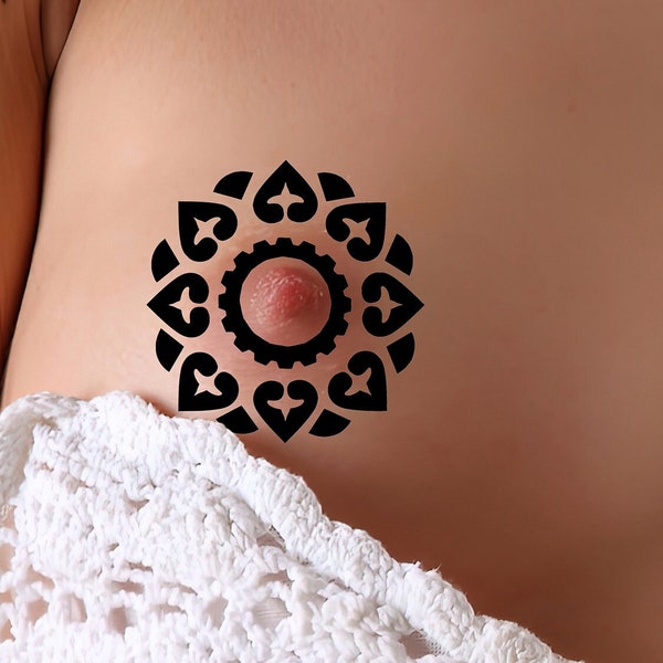 Mandala around Nipple / Belly Button (Set of 3) Temporary Tattoo