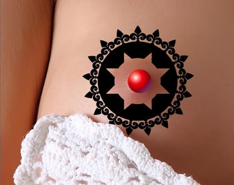 Fleur De Lis Ring round Nipple / Belly Button (Set of 3) Temporary Tattoo