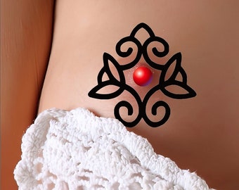 Petal Swirl Cross Nipple / Belly Button (Set of 3) Temporary Tattoo