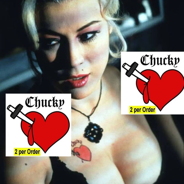 Bride of Chucky Tiffany,stabbed bleeding heart fancy dress boob (set of 2) tattoos, waterproof Halloween transfers
