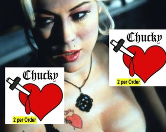 2 Chucky Bride Tiffany,stabbed bleeding heart fancy dress boob tattoo, waterproof Halloween transfers